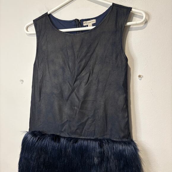 Appaman‎ Eve Faux Leather Faux Fur Girls Party Dress Navy Blue Size 14 - Picture 7 of 7